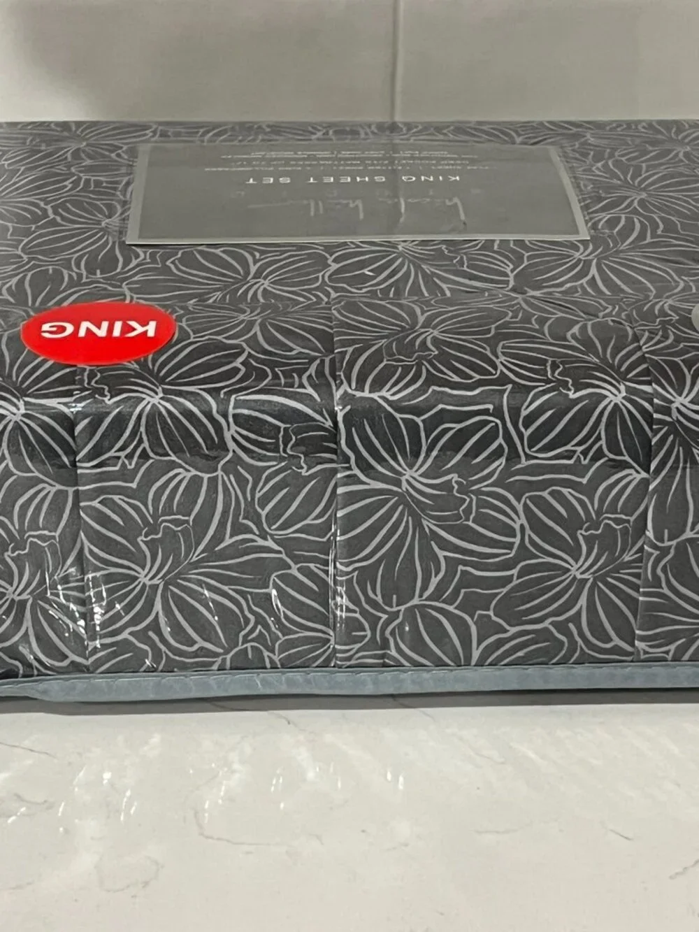 NICOLE MILLER Studio Gray KING Sheet Set 6pc New Linear Floral Tropical Flowers